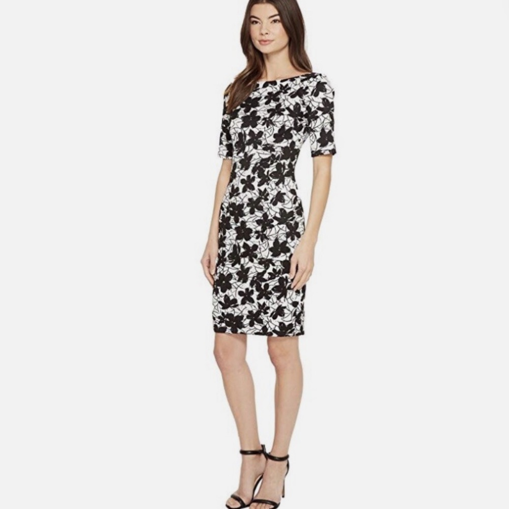 Calvin Klein Black and White Floral Midi Dress